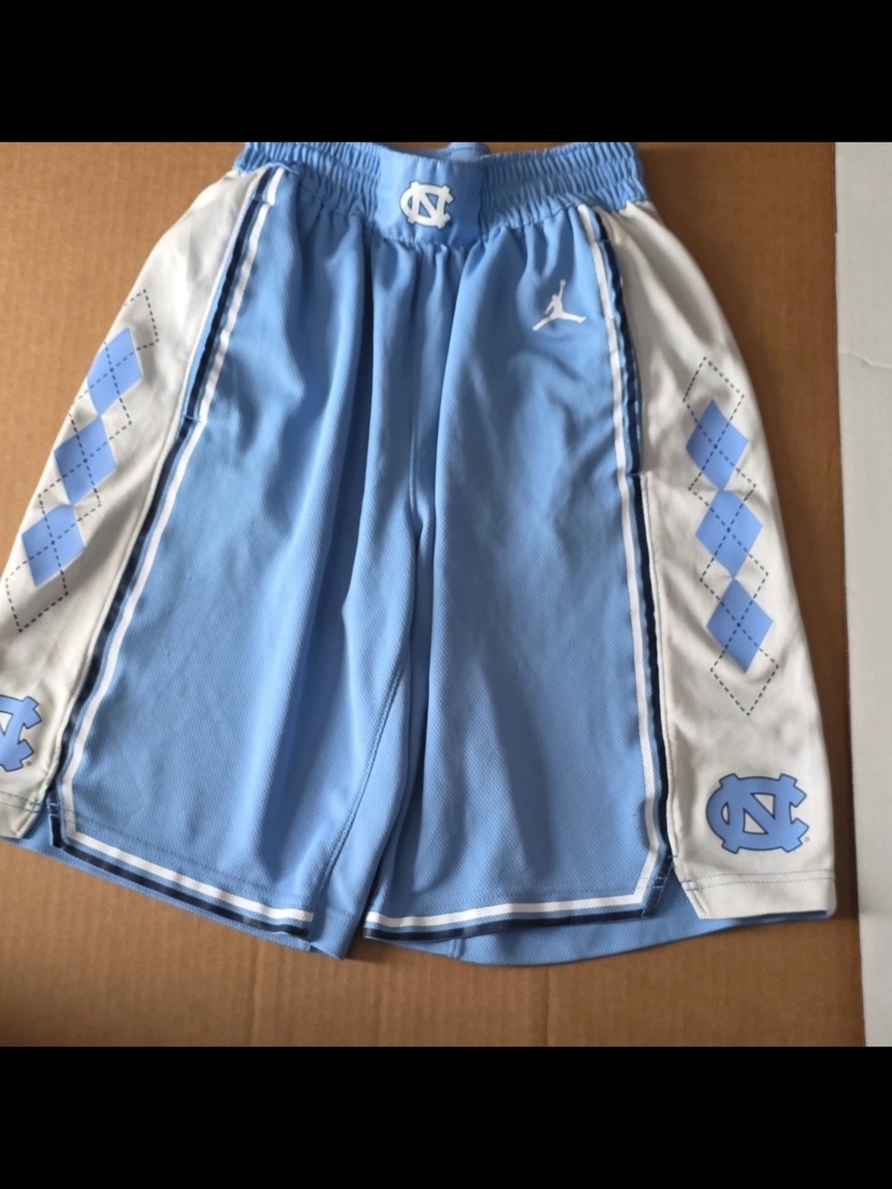 Jordan Kids Light Blue and White Basketball Shorts with Argyle Side Panels